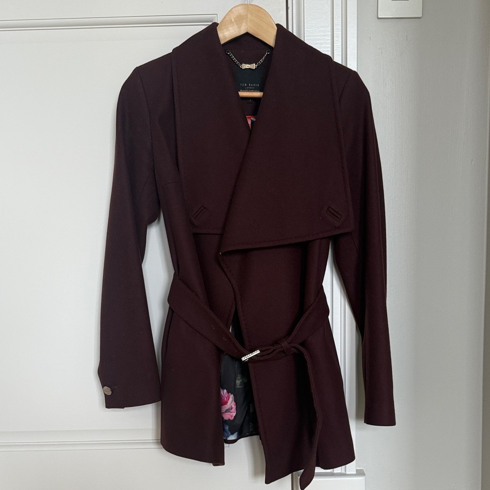 Ted Baker London Burgundy Wool & Cashmere Coat